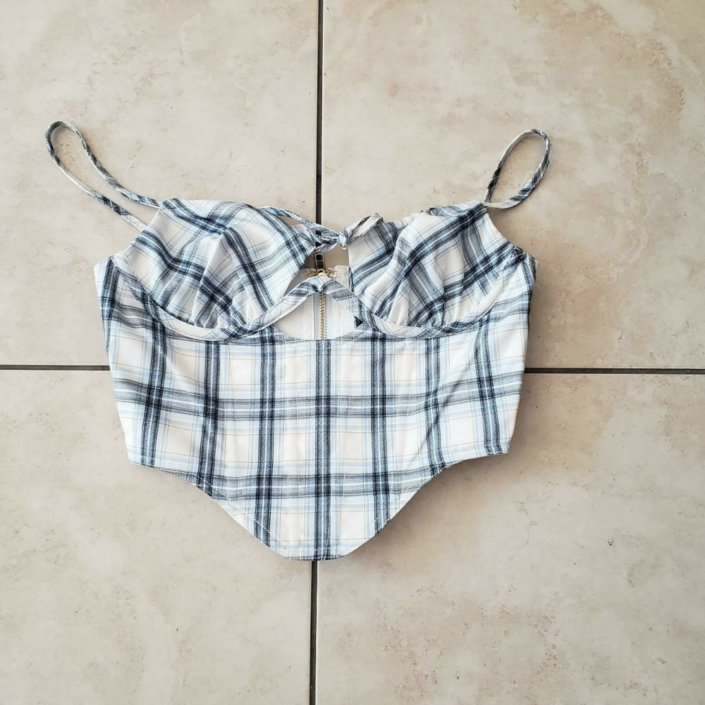 Princess Polly JGR & STN brand CAMI CORSET BLUE CHECK used size 2